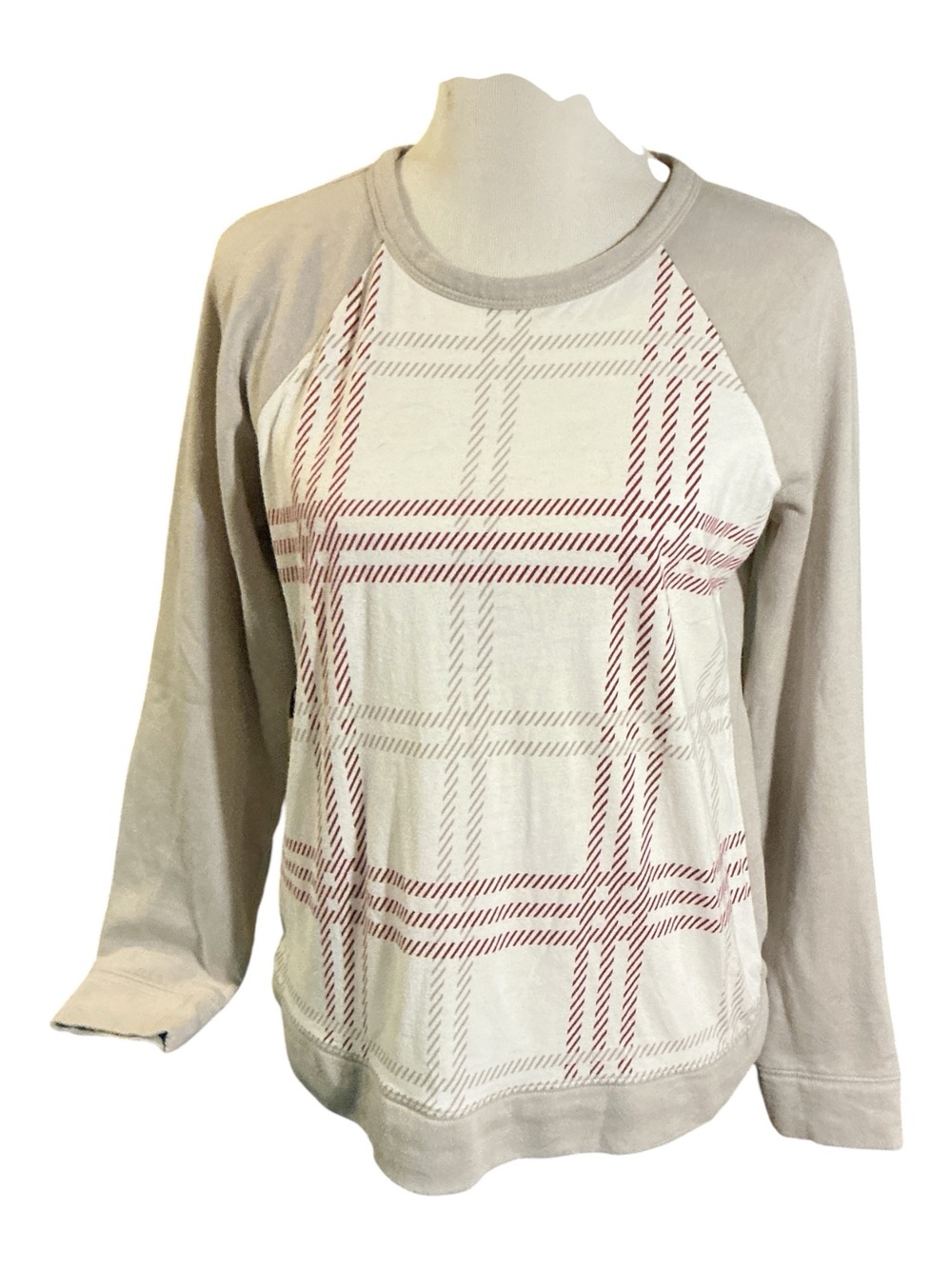 The Limited Beige Plaid Raglan Sweatshirt with Cream Front